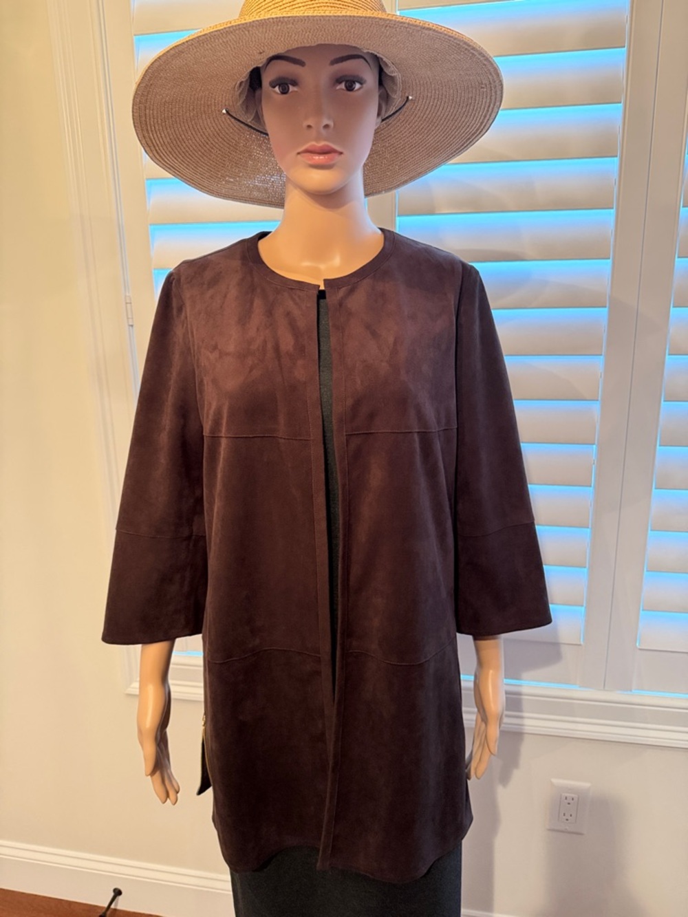Women's Brown Faux Suede Open-Front Jacket